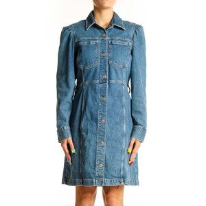 Gap Western Denim Mini Dress Jean Long Sleeve Med Blue Button Puff Mutton Slv 8